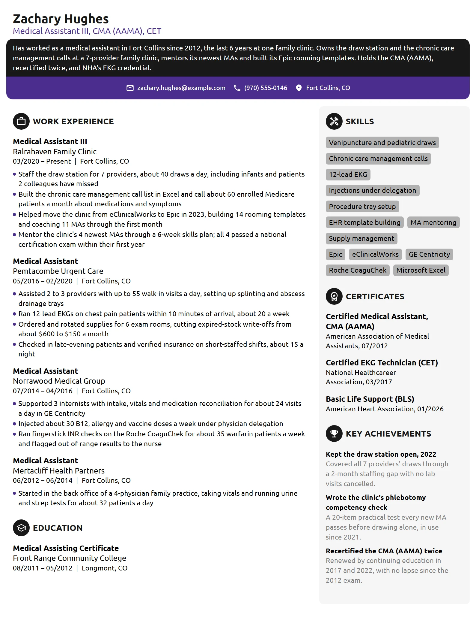 Experienced Medical Assistant resume example