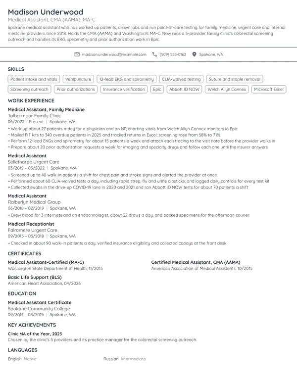 Medical Assistant resume example