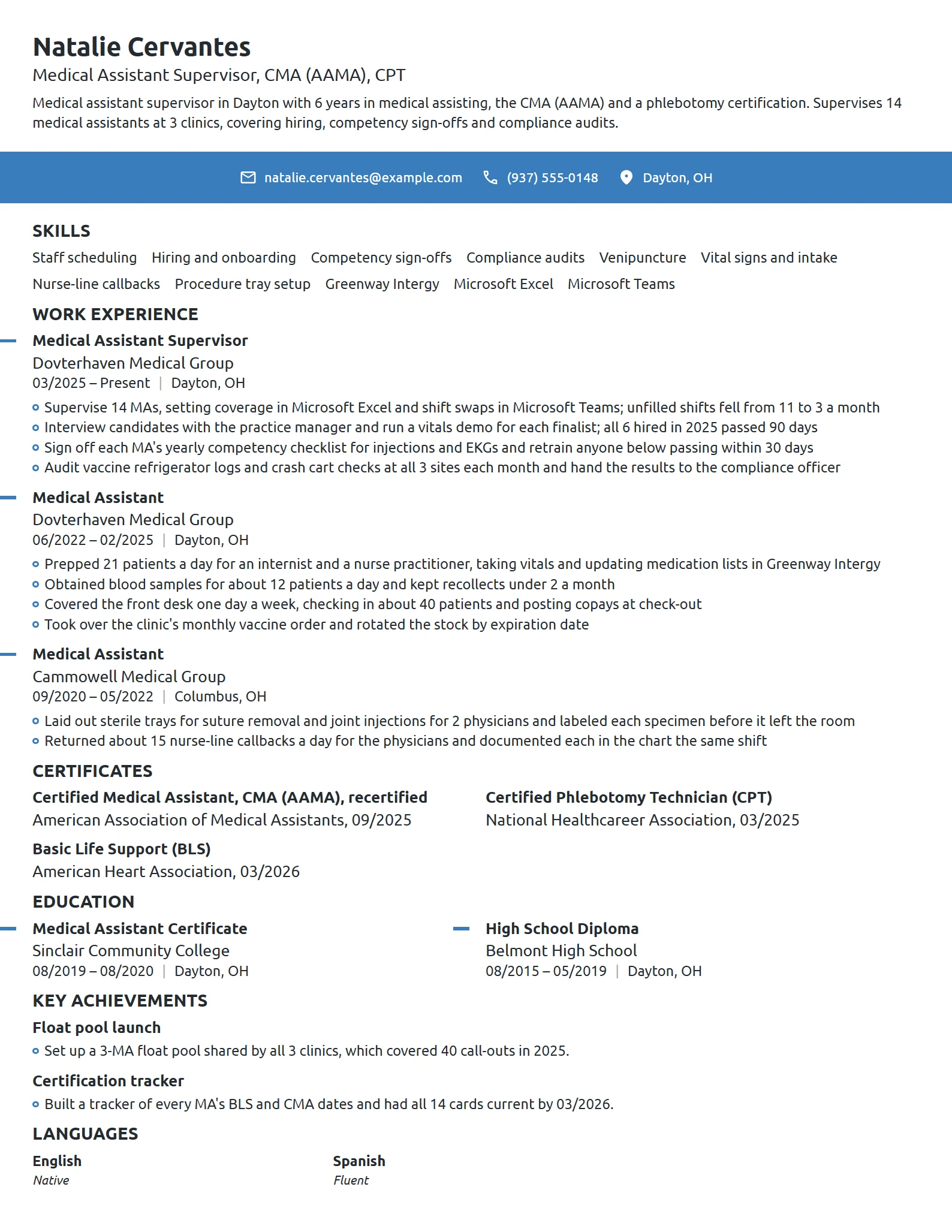 Medical Assistant Supervisor resume example