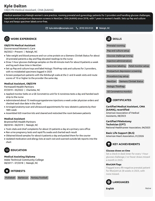 OB/GYN Medical Assistant resume example