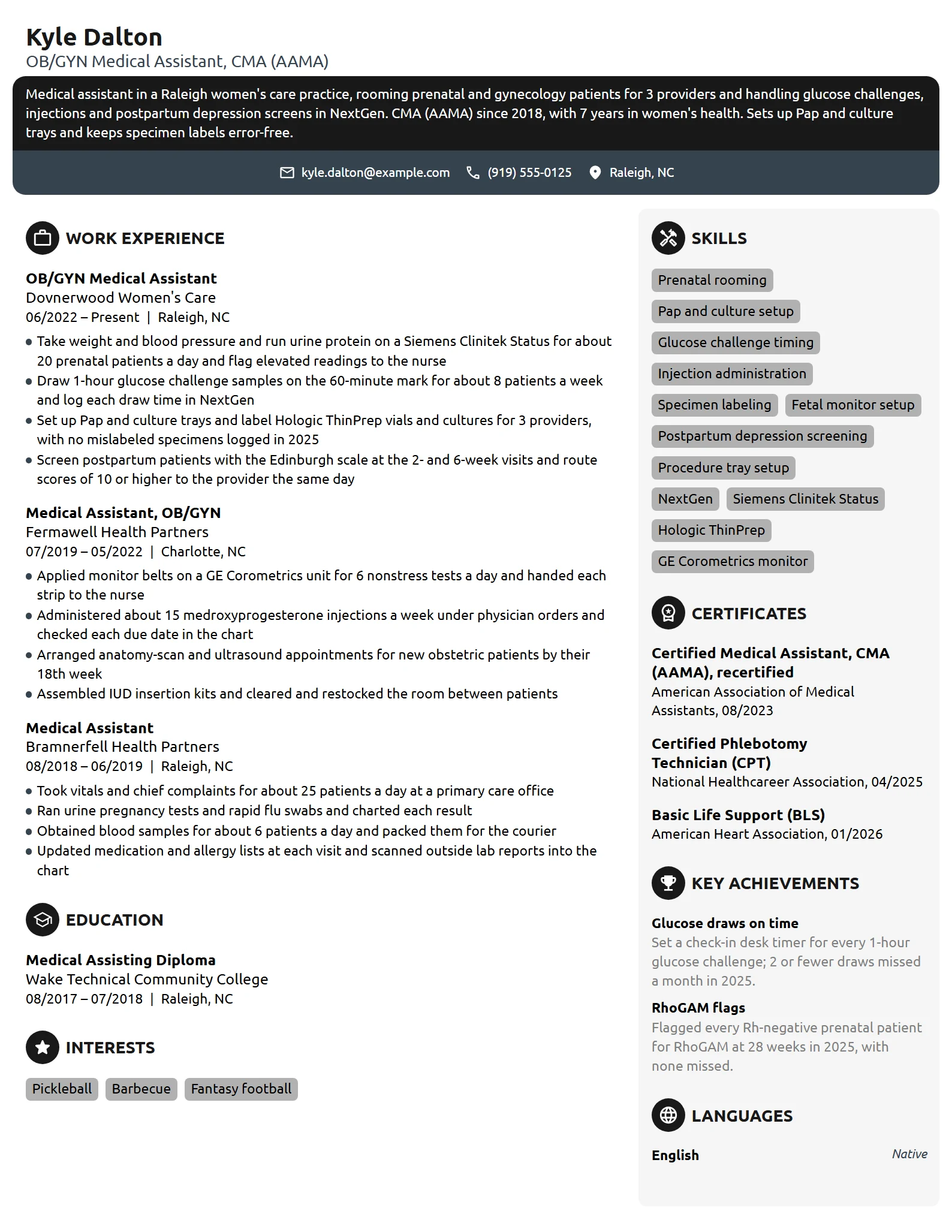 OB/GYN Medical Assistant resume example