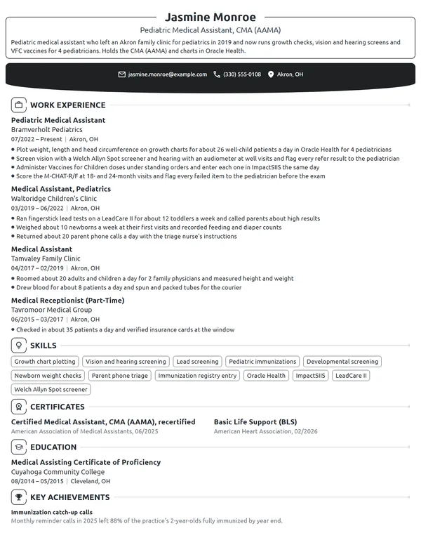 Pediatric Medical Assistant resume example