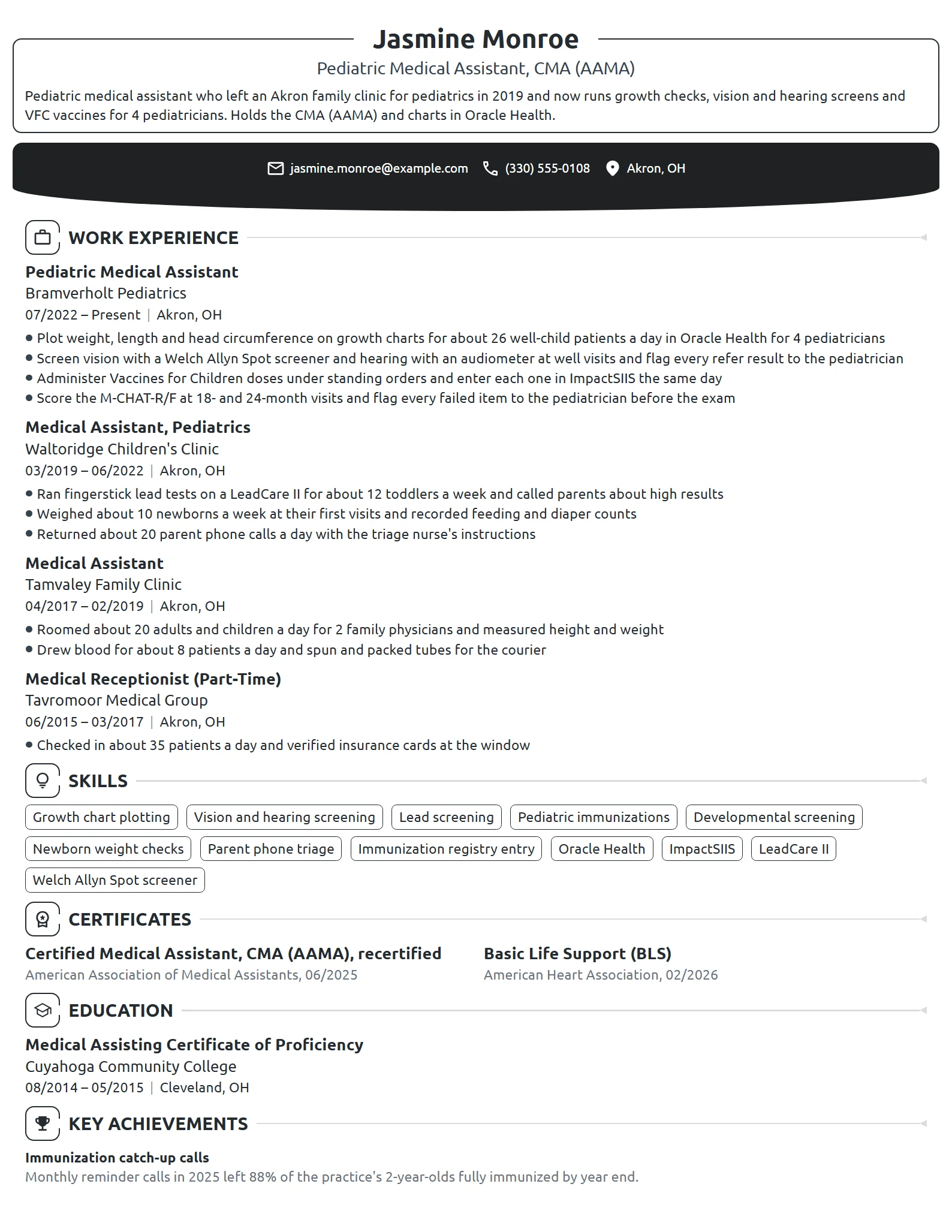 Pediatric Medical Assistant resume example