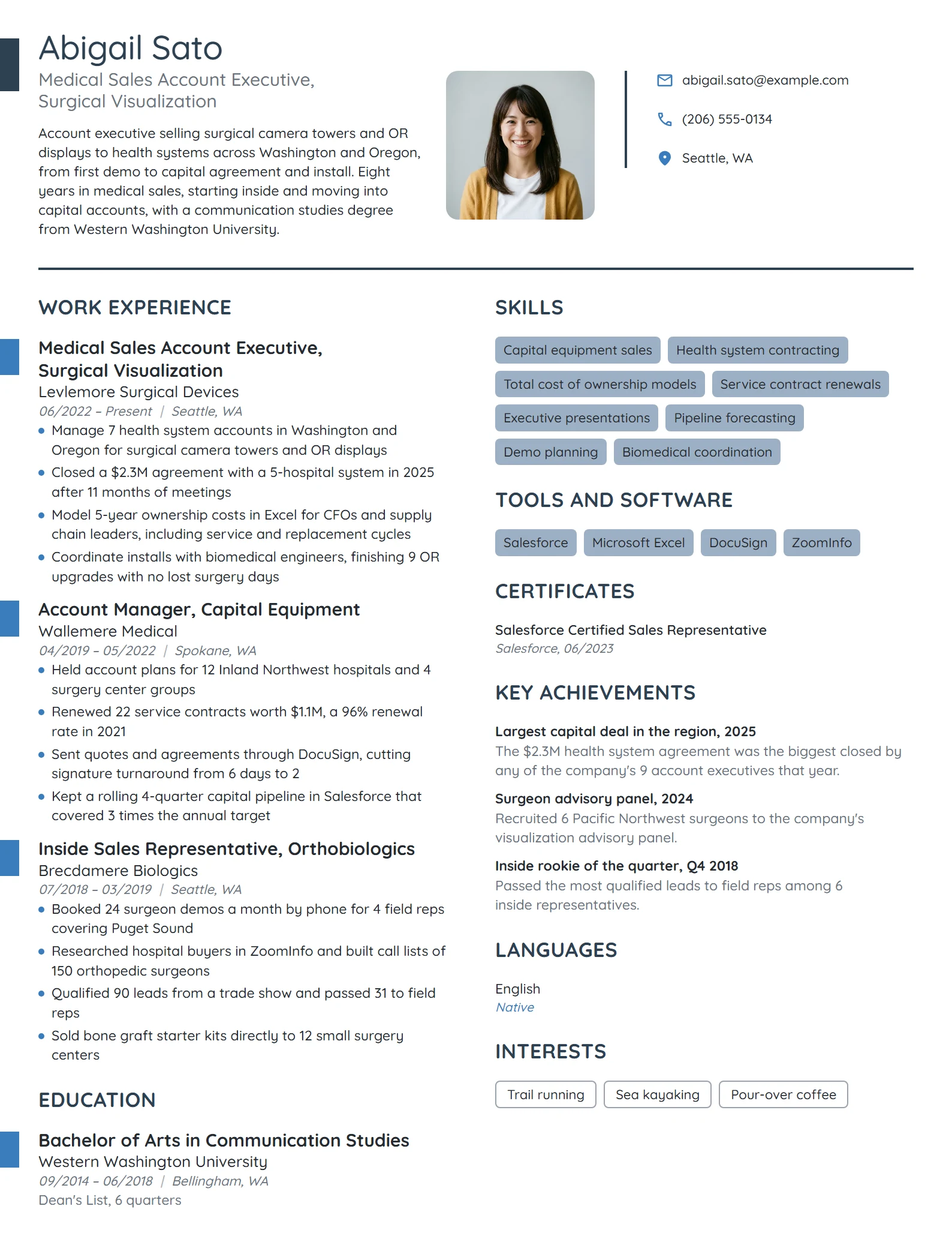 Medical Sales Account Executive resume example