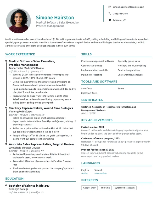 Medical Software Sales Executive resume example