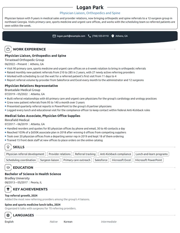 Physician Liaison resume example