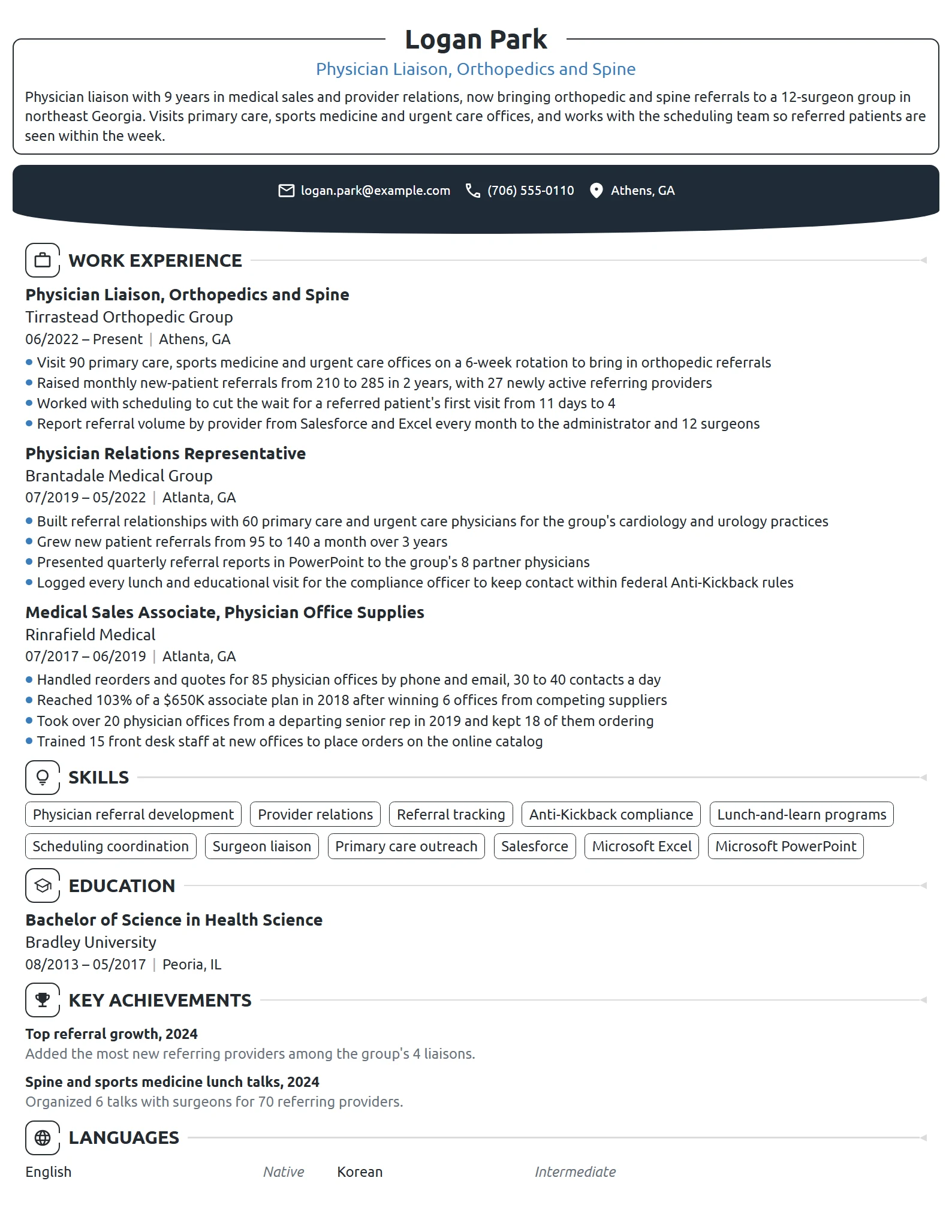 Physician Liaison resume example