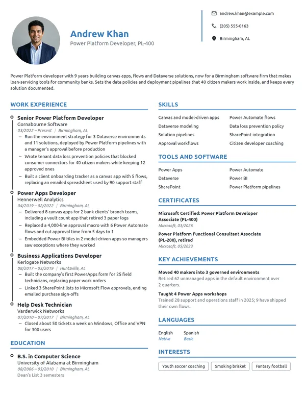 Power Platform Developer resume example