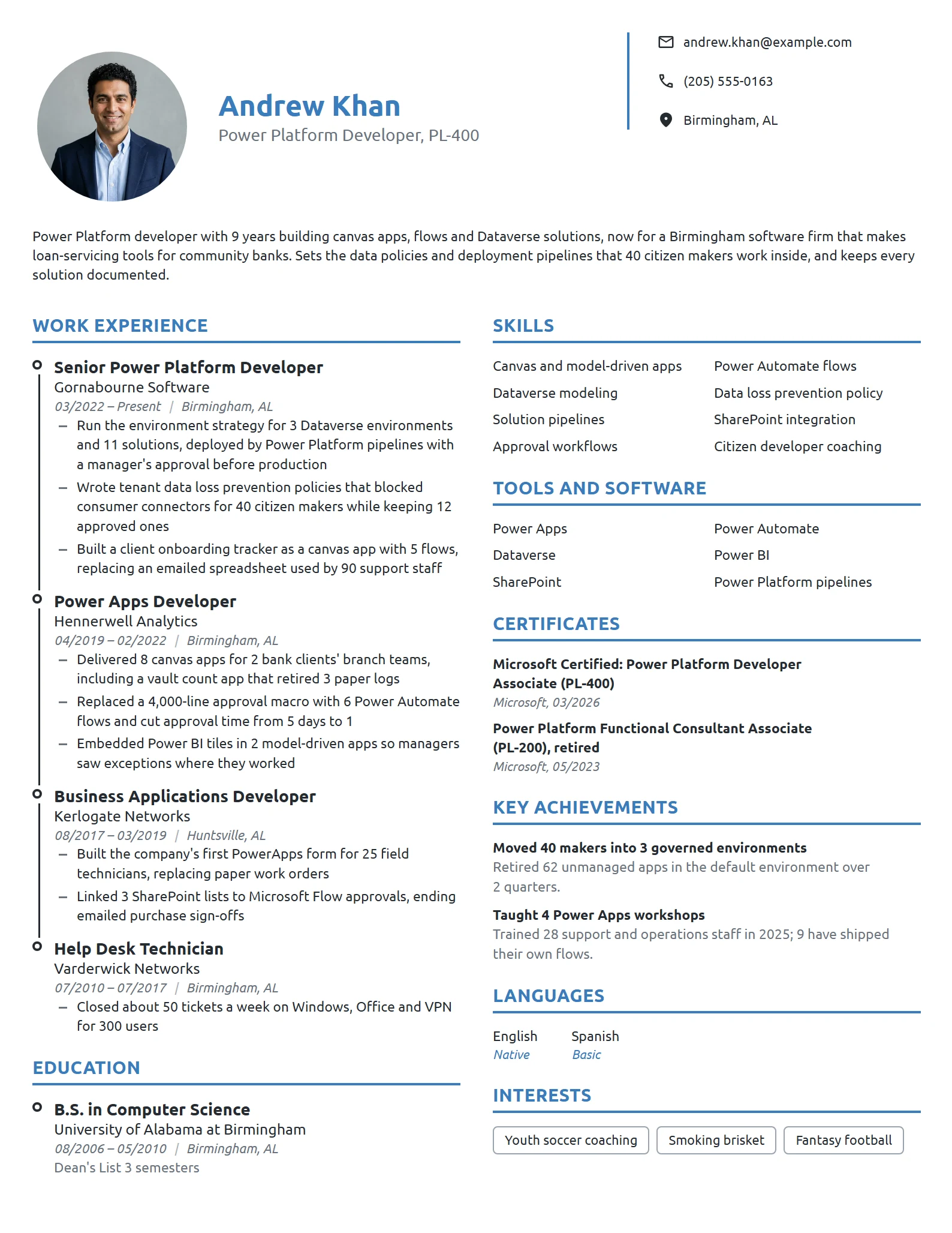 Power Platform Developer resume example