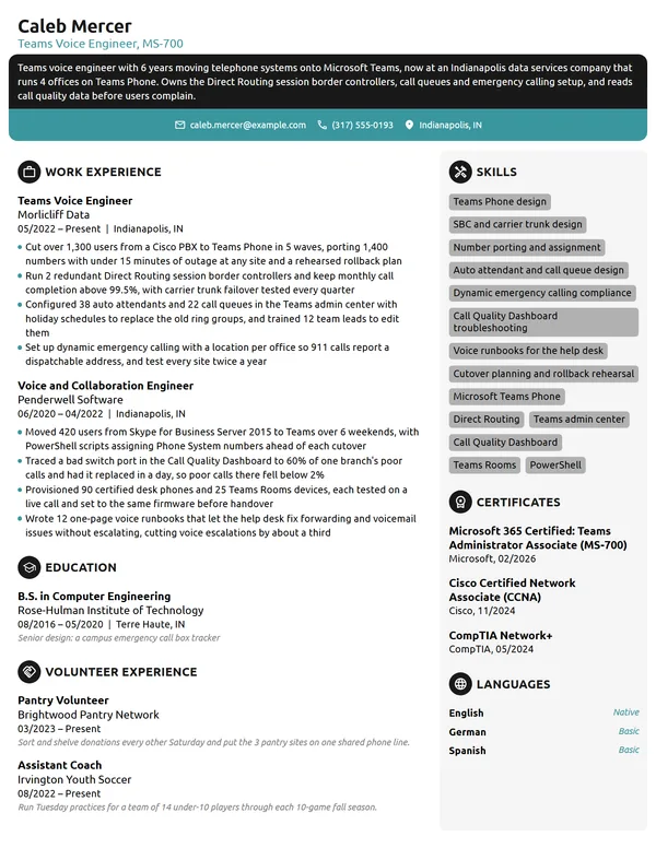 Teams Voice Engineer resume example