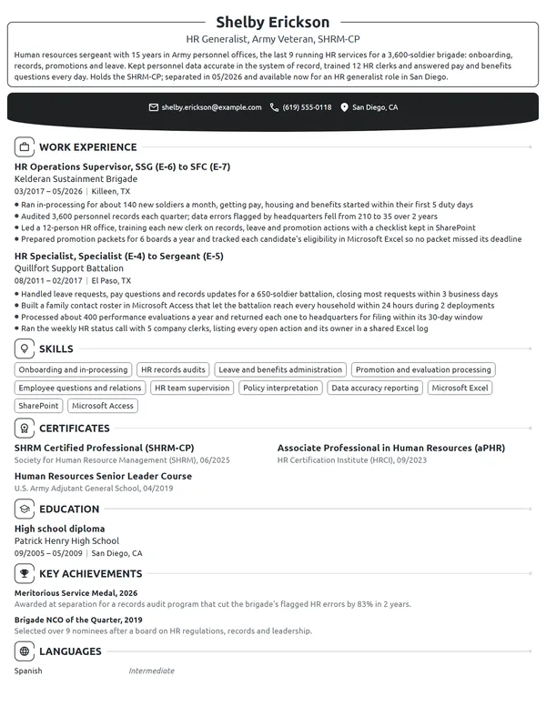 Army Veteran resume example