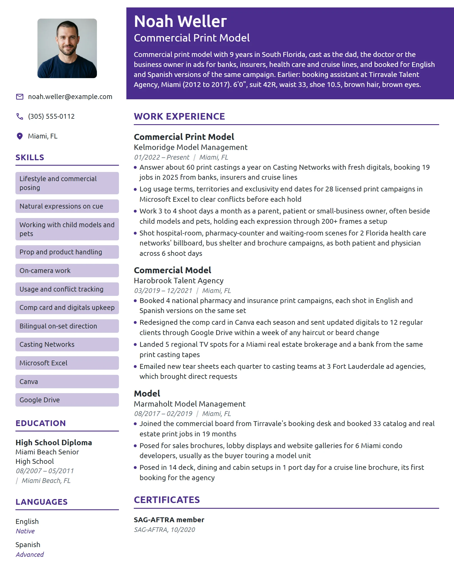 Commercial Print Model resume example