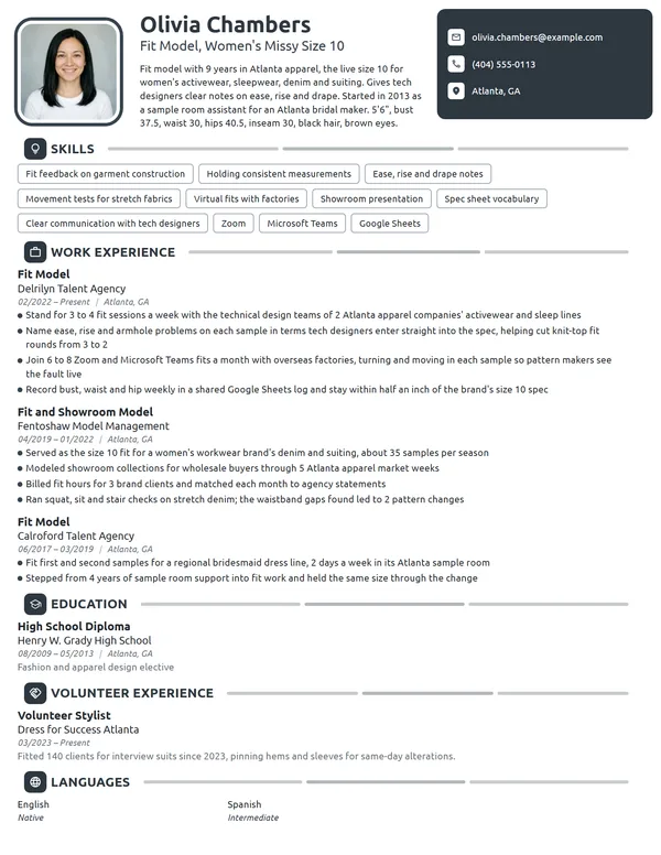 Fit Model resume example