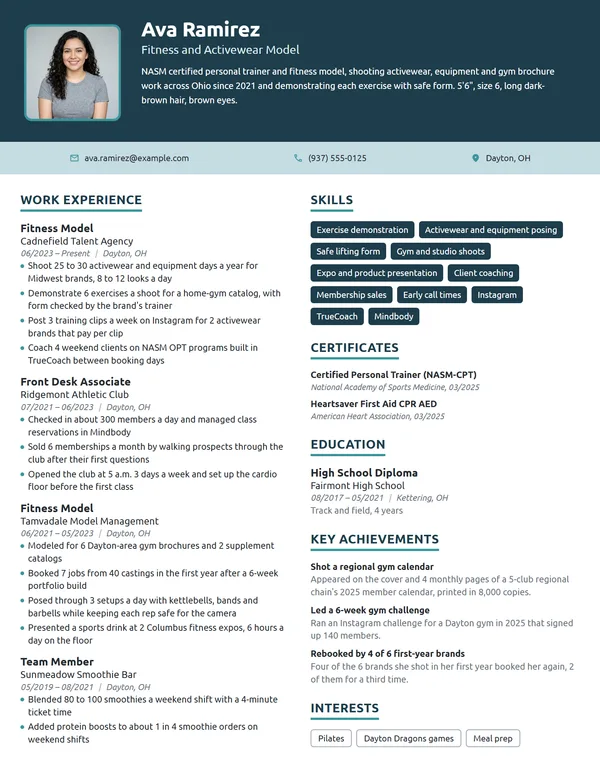 Fitness Model resume example