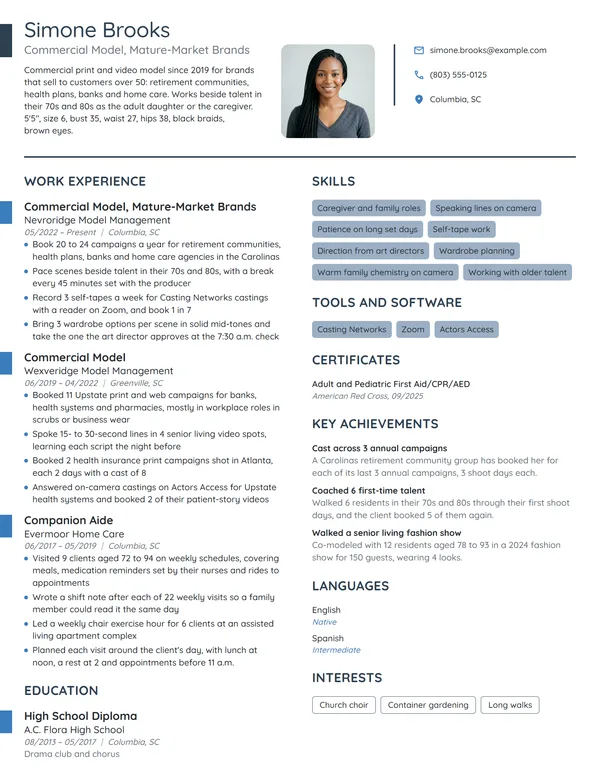 Mature Model resume example
