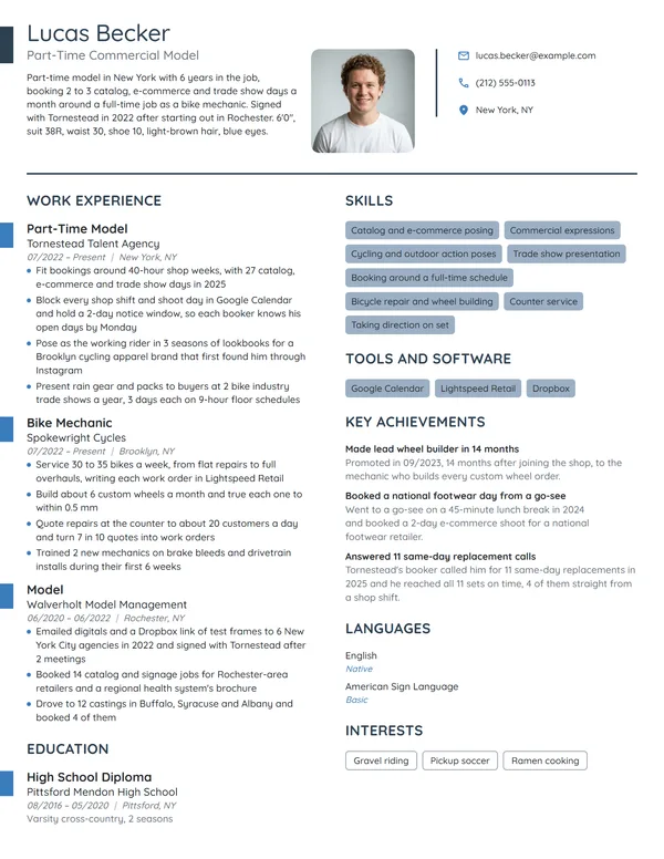 Part-Time Model resume example