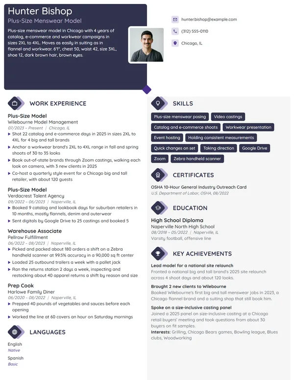 Plus-Size Model resume example