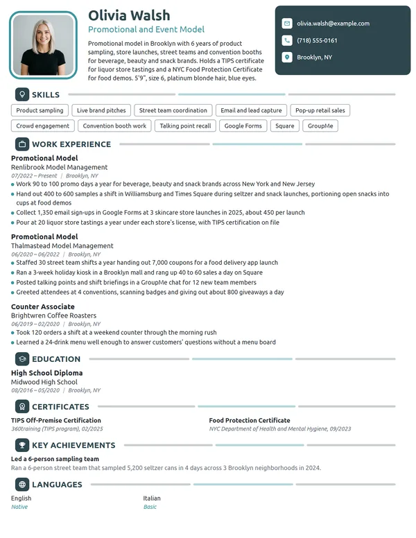 Promotional Model resume example