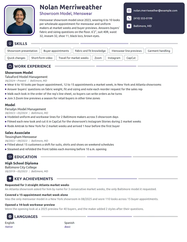 Showroom Model resume example