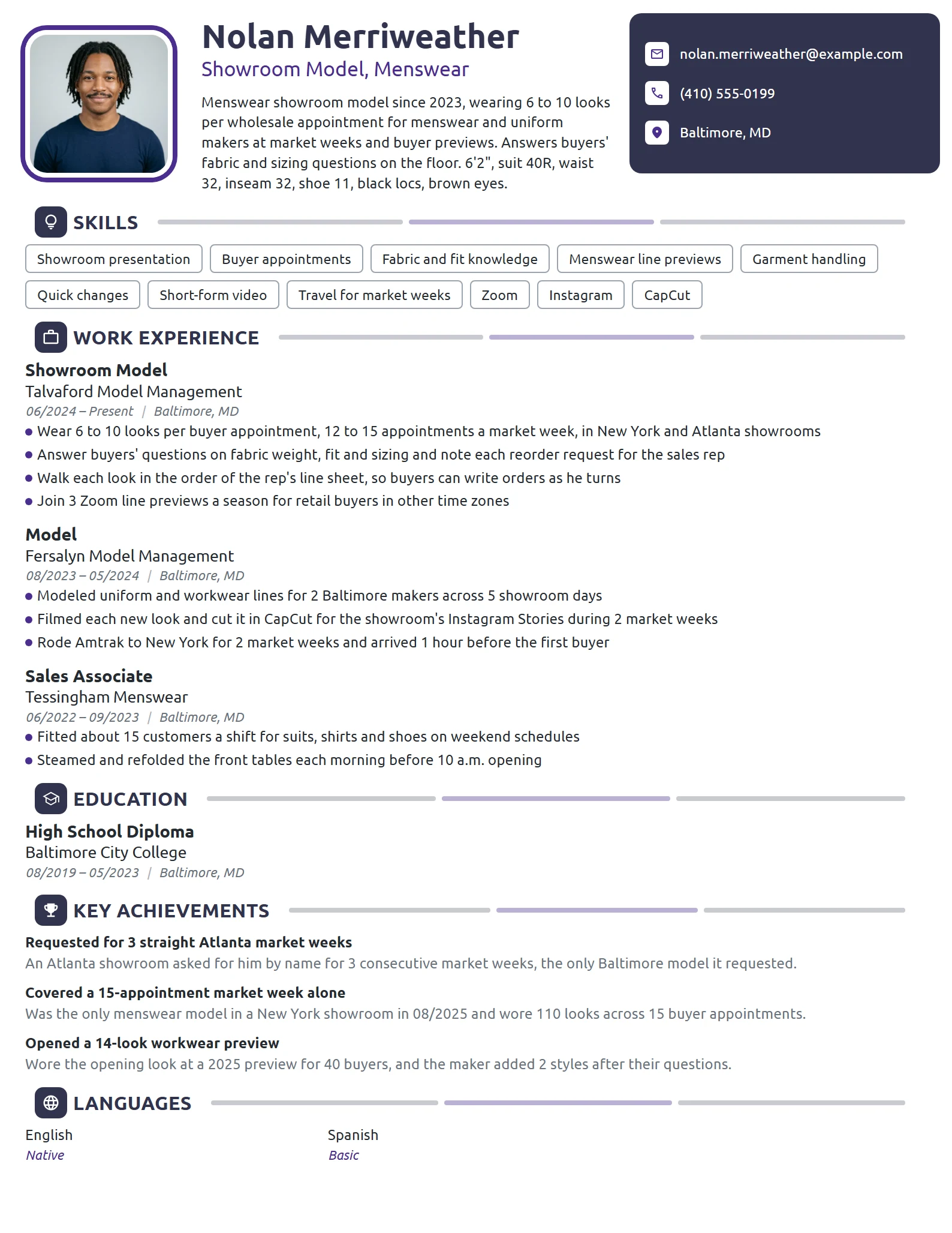 Showroom Model resume example