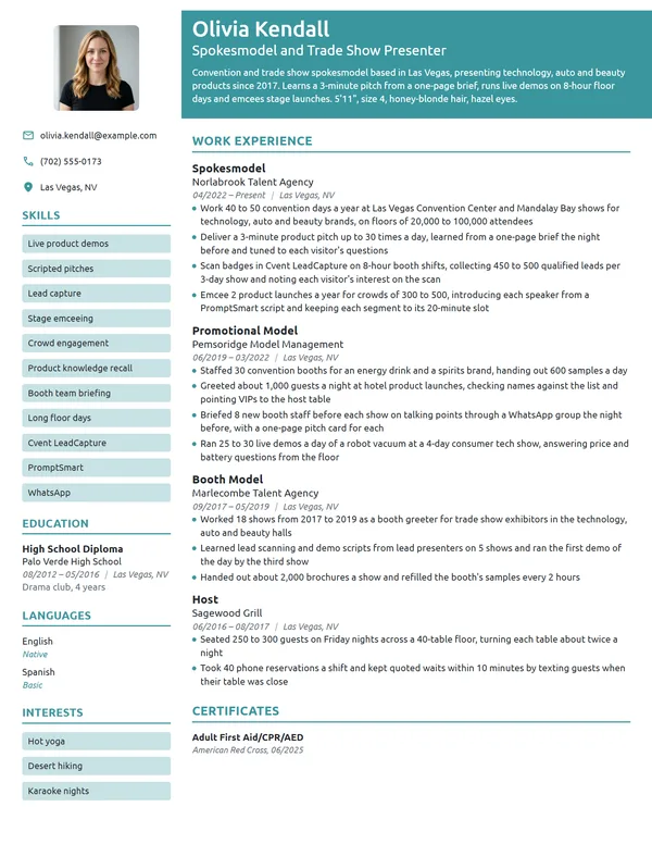 Spokesmodel resume example