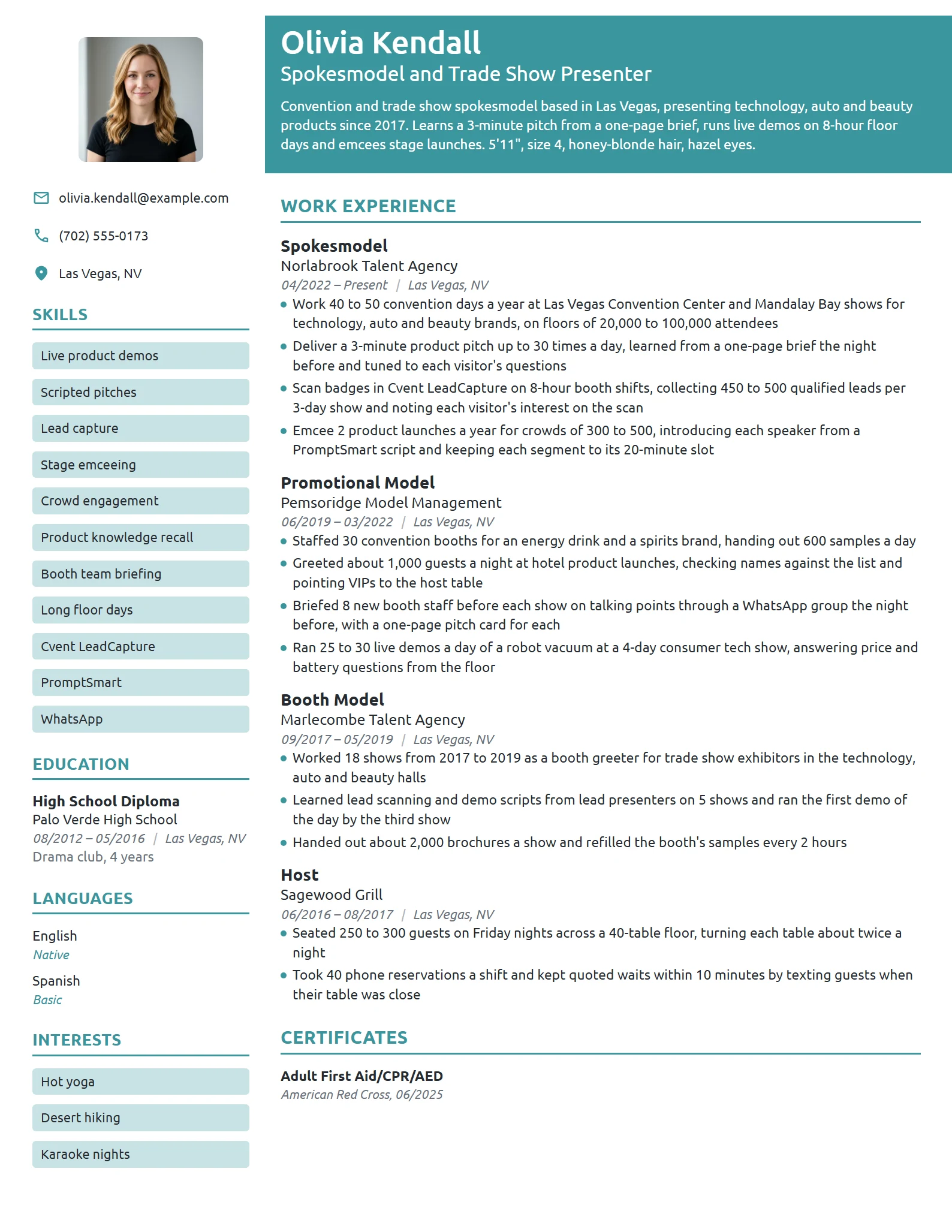 Spokesmodel resume example