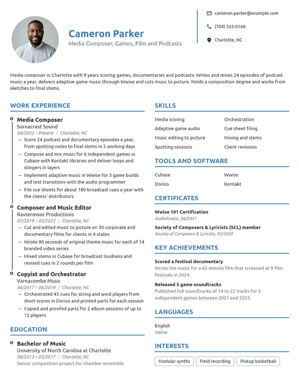 Composer resume example