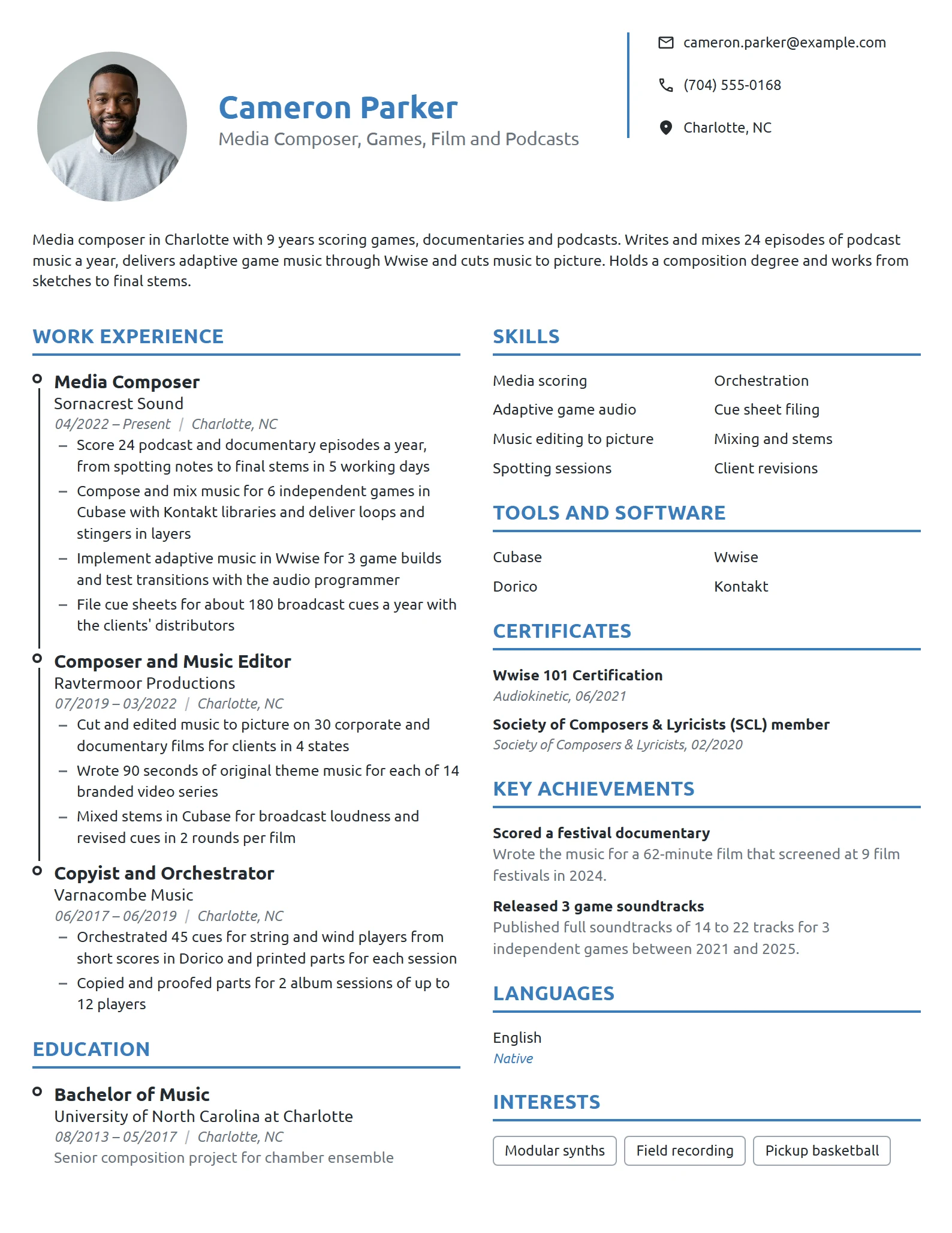 Composer resume example
