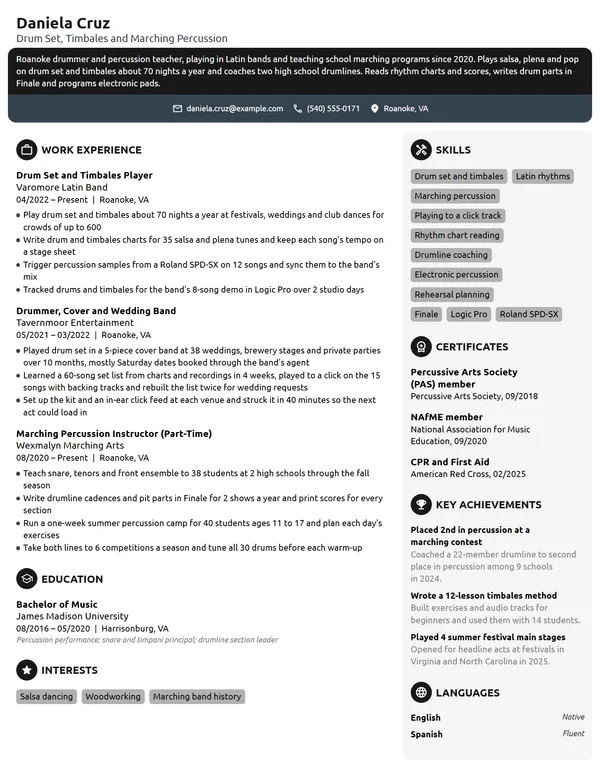 Drummer resume example