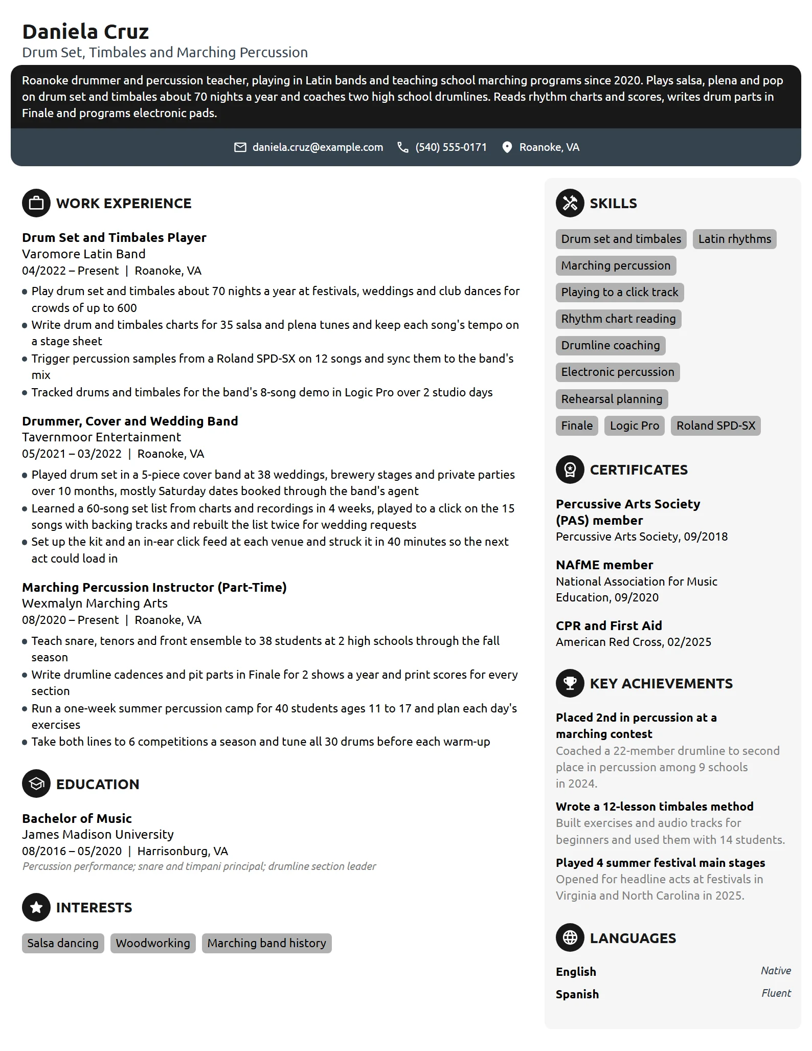 Drummer resume example