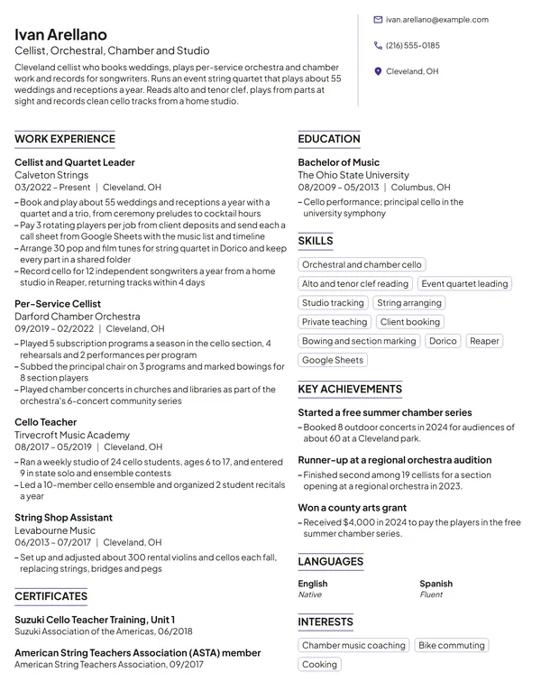 Freelance Musician resume example