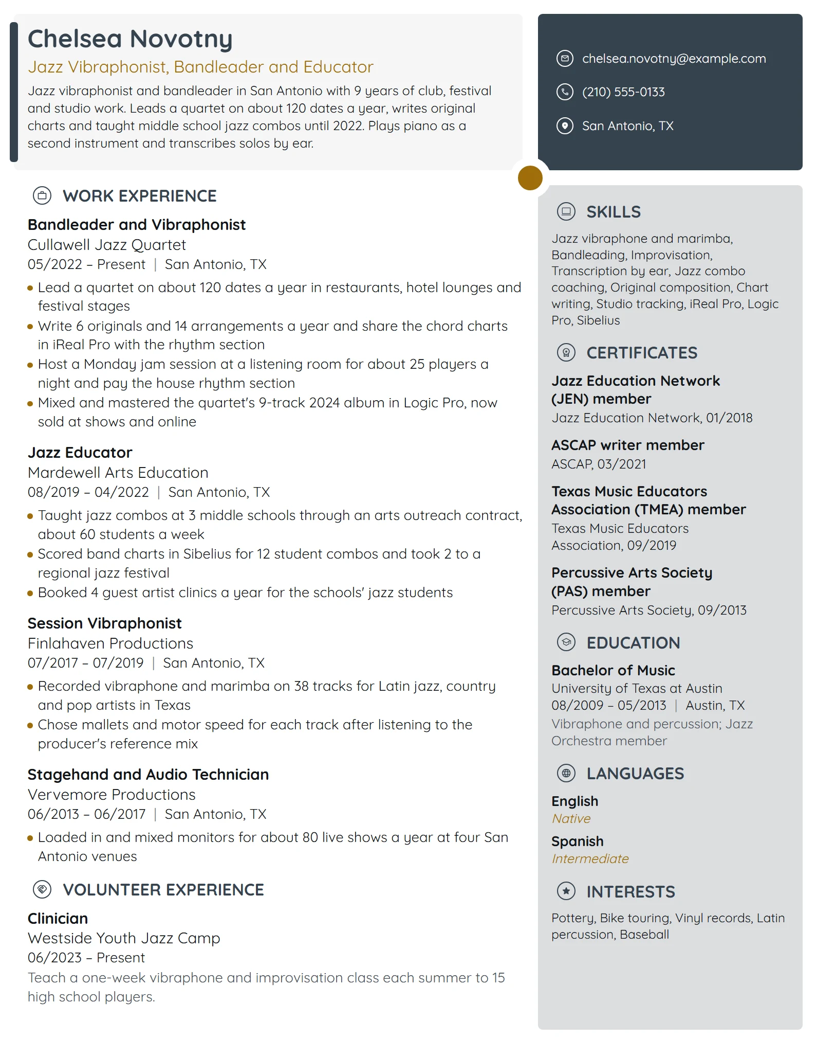 Jazz Musician resume example