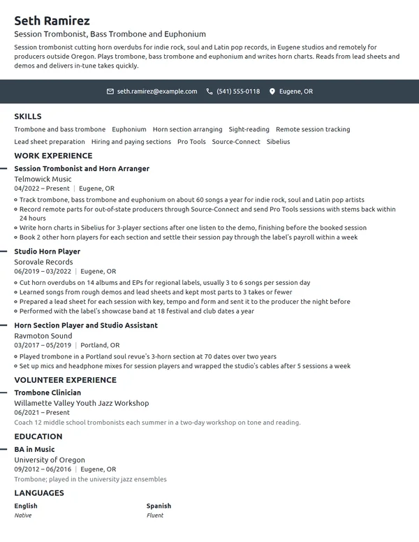Session Musician resume example