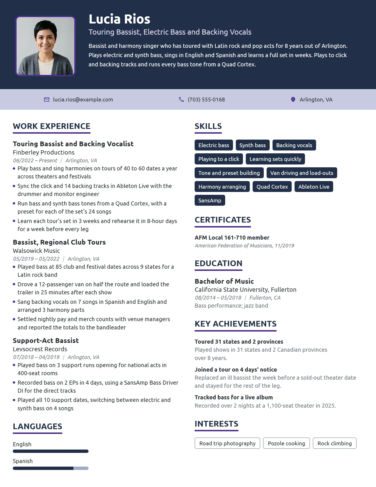 Touring Musician resume example