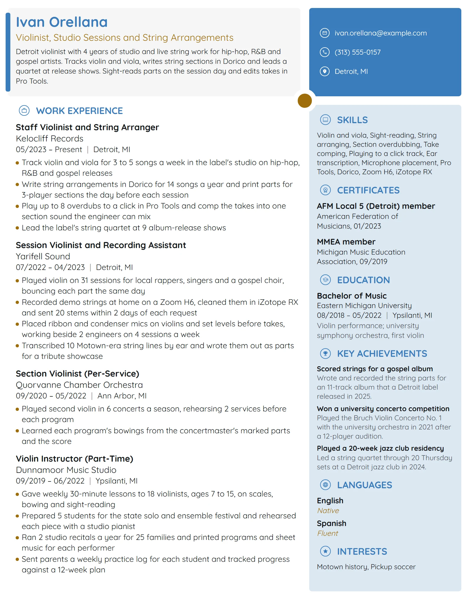 Violinist resume example