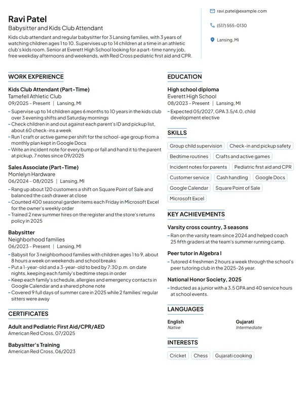 Nanny with No Experience resume example