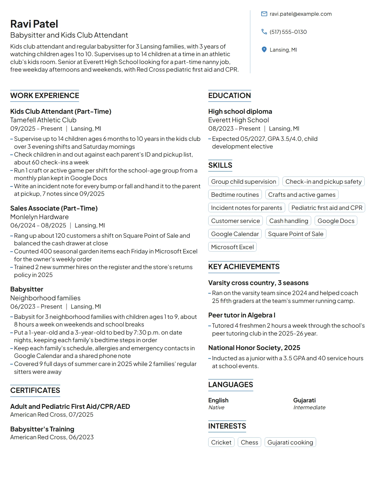 Nanny with No Experience resume example