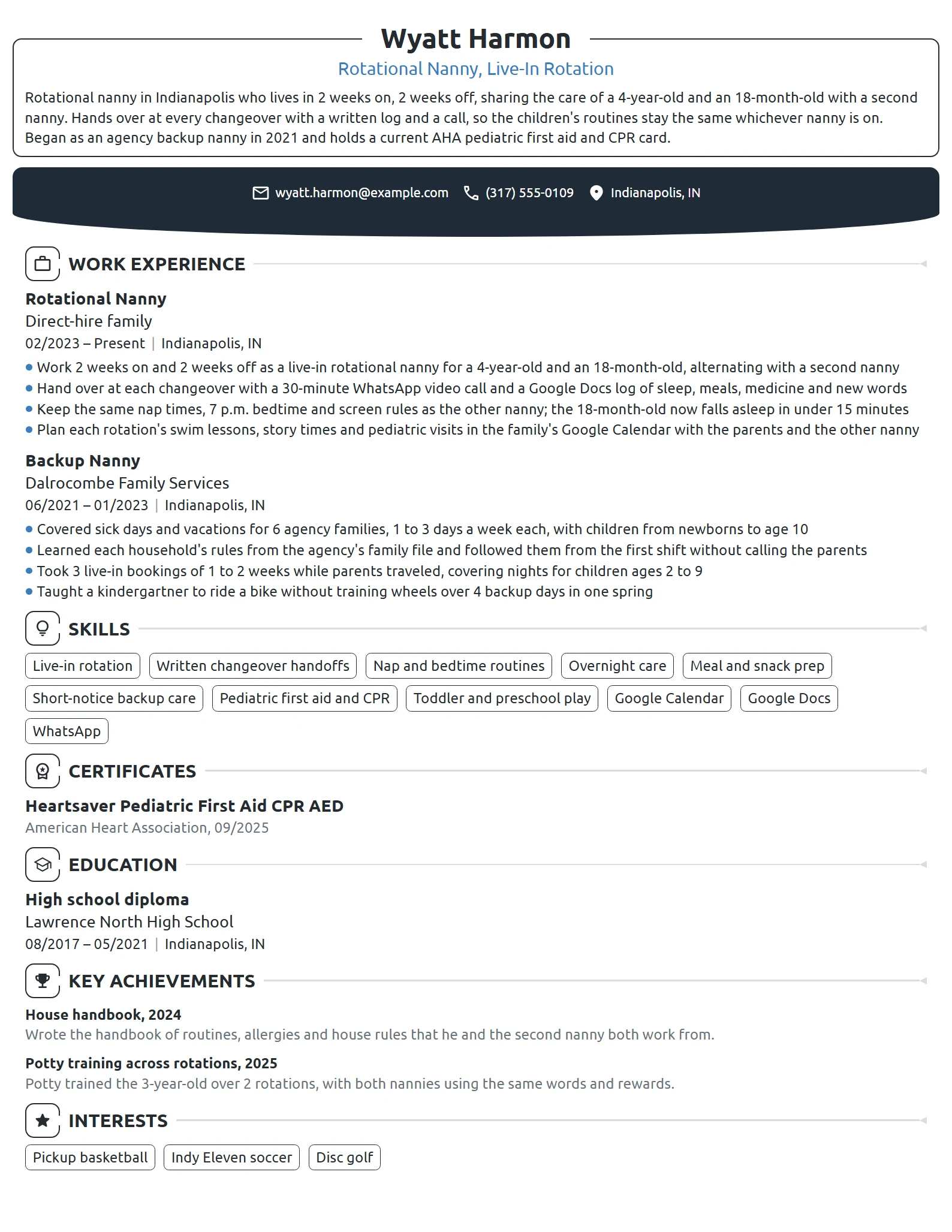 Rotational Nanny resume example