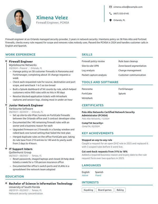 Firewall Engineer resume example
