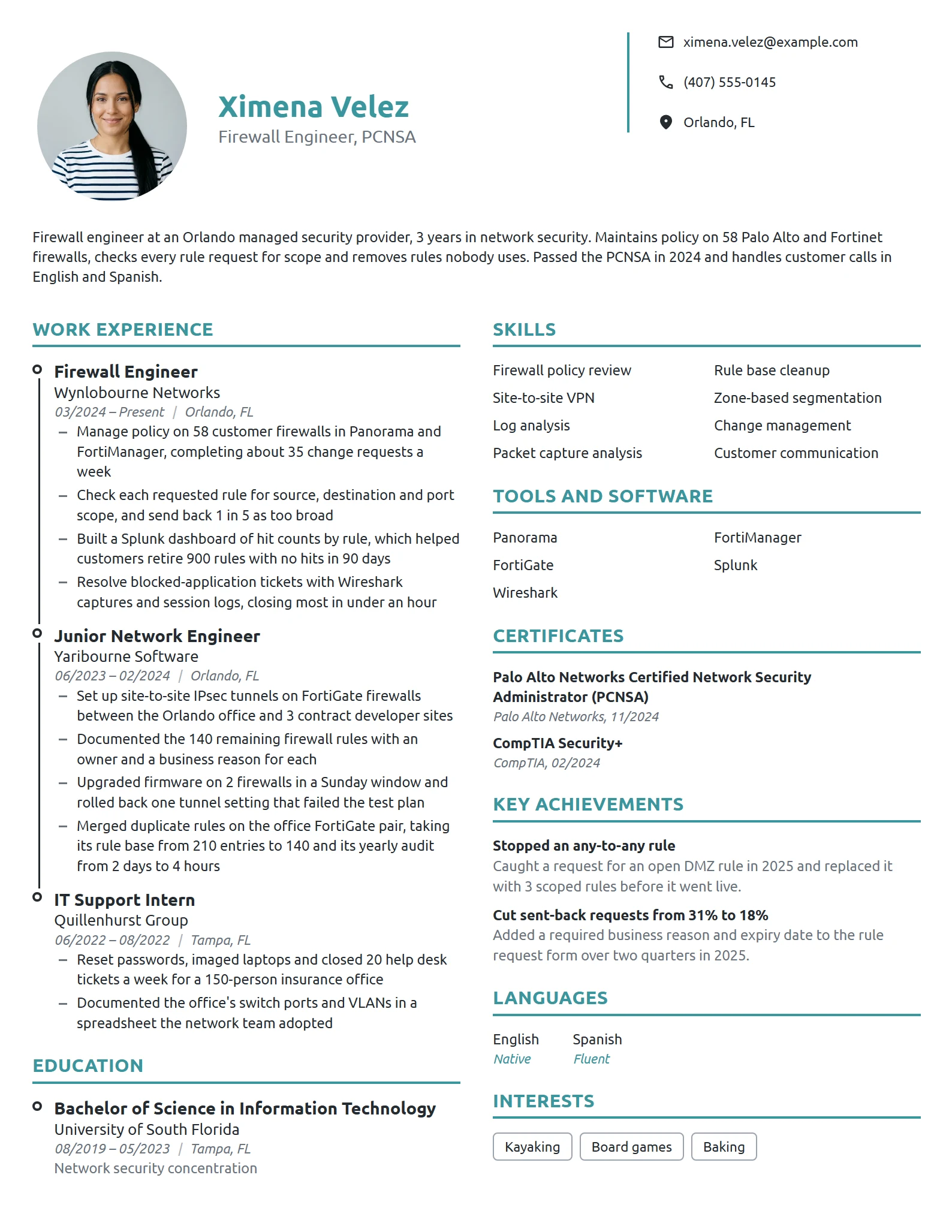 Firewall Engineer resume example