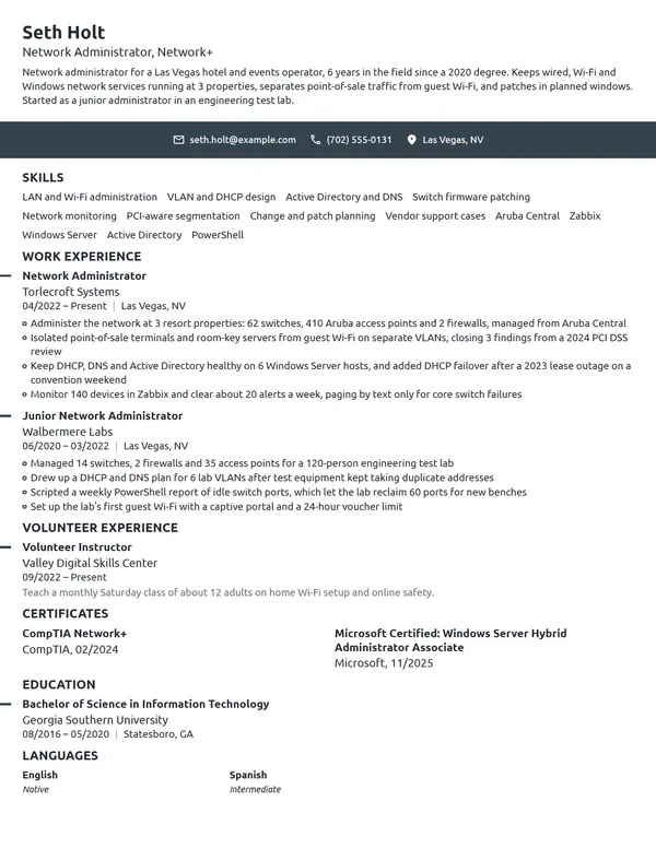 Network Administrator resume example