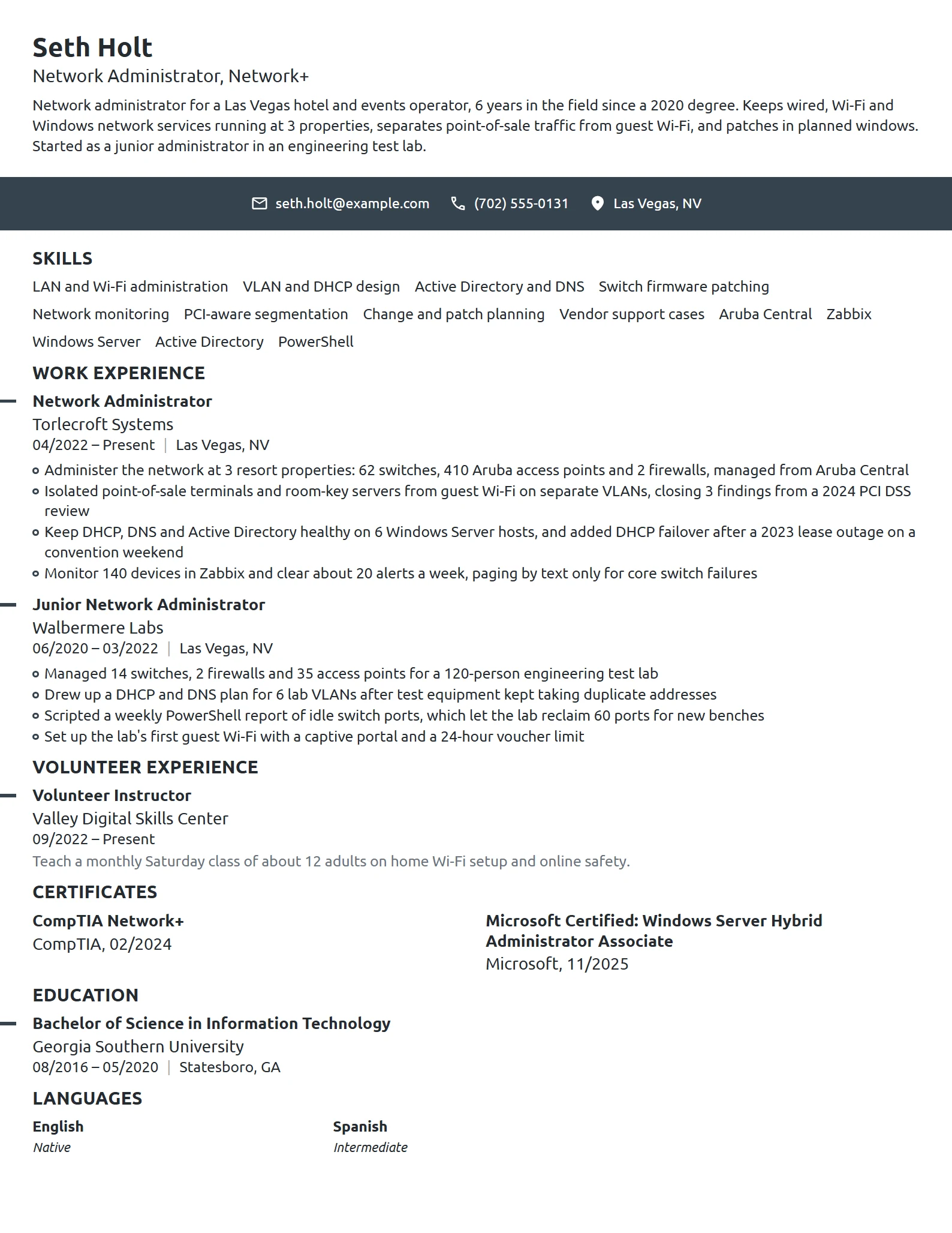 Network Administrator resume example