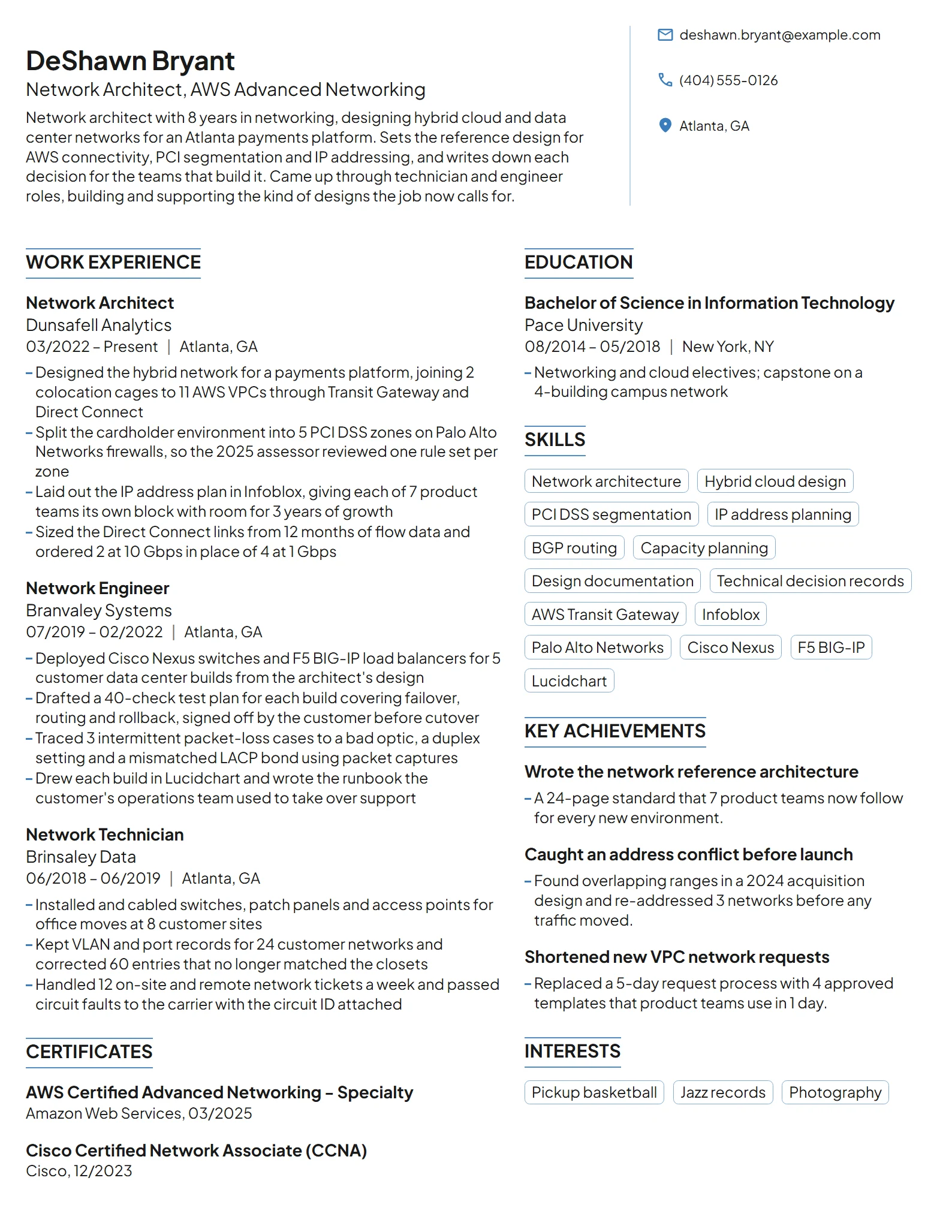 Network Architect resume example