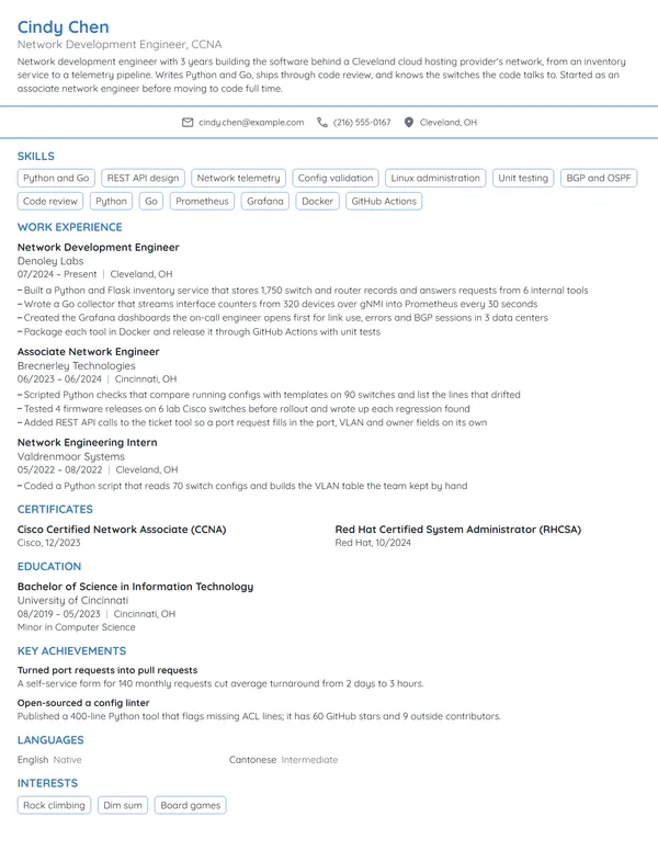 Network Development Engineer resume example