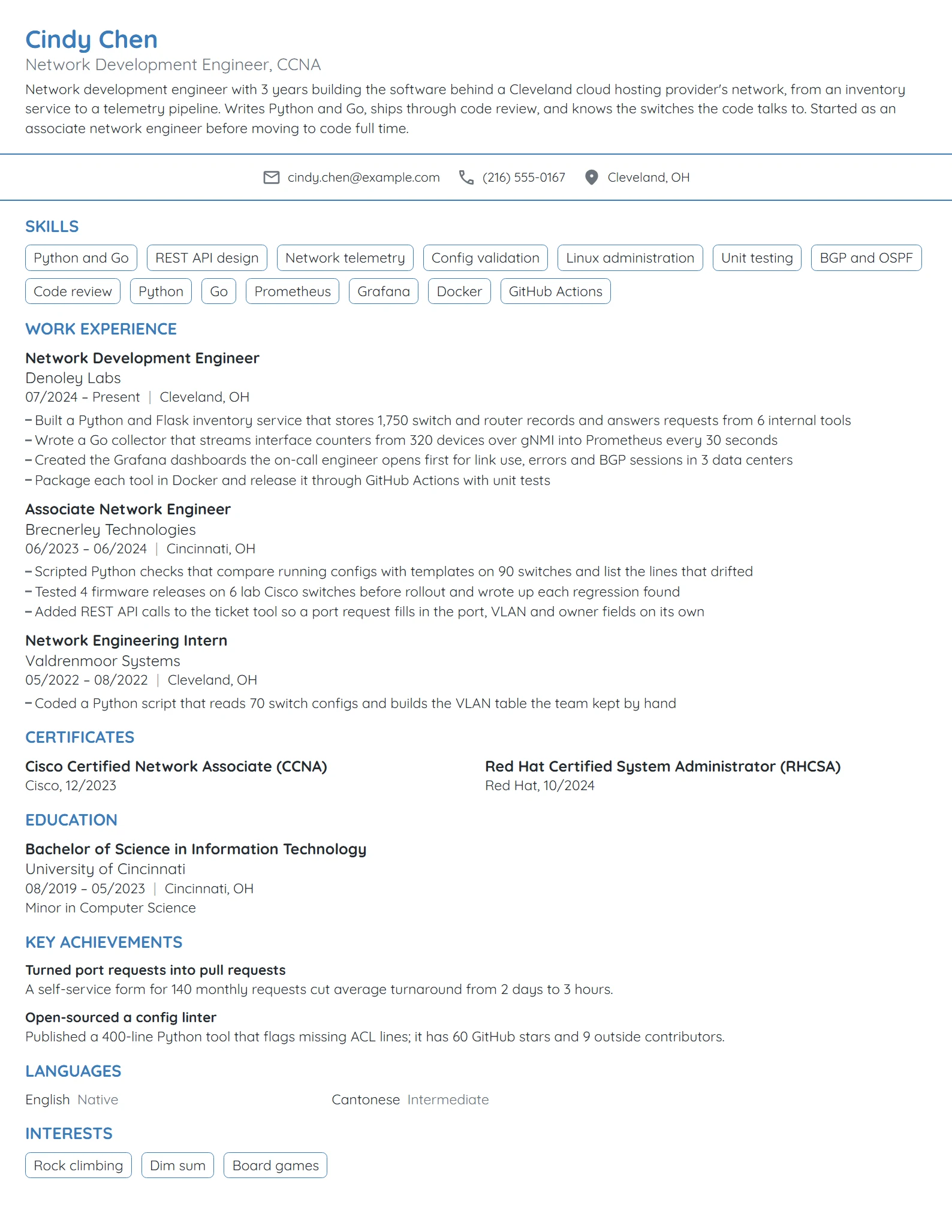 Network Development Engineer resume example