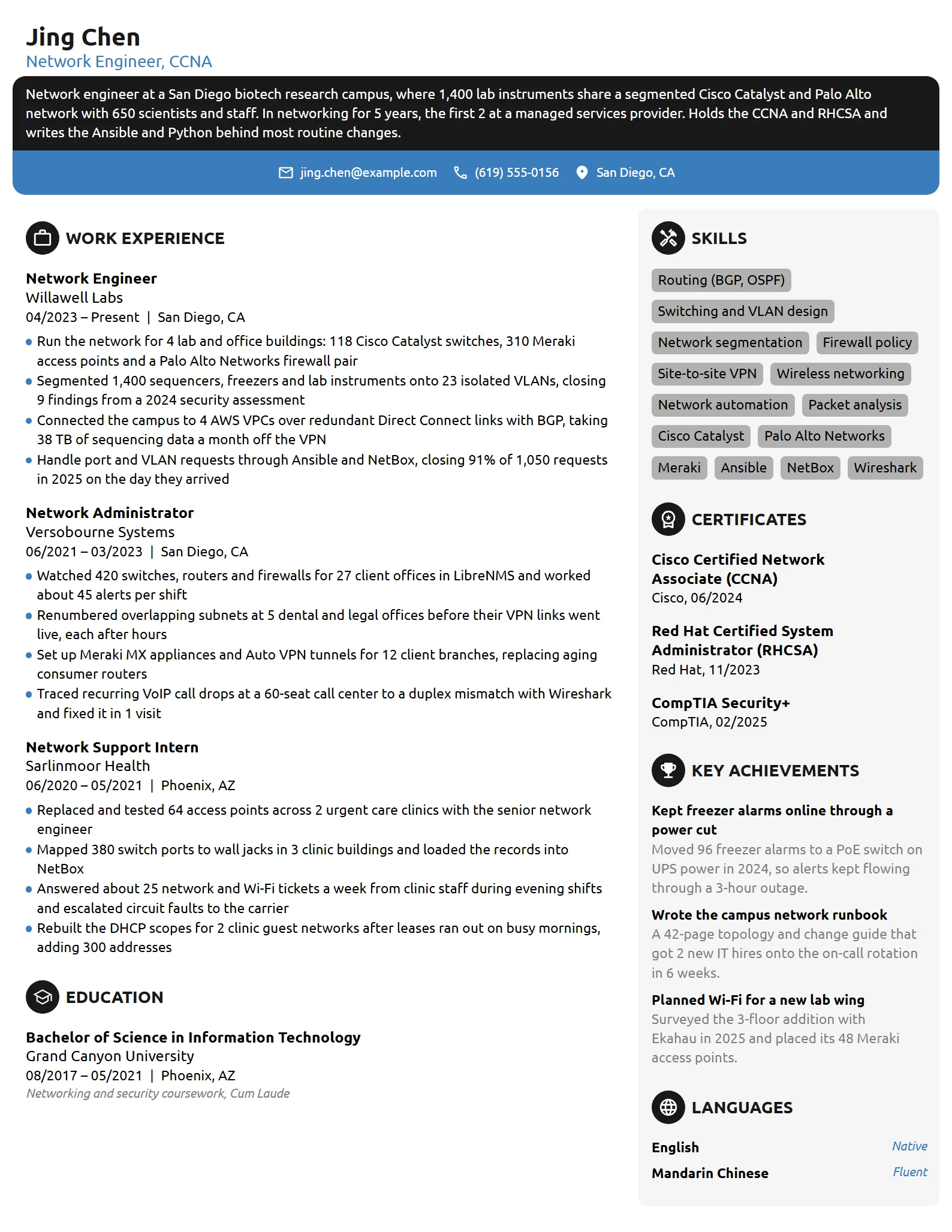 Network Engineer resume example