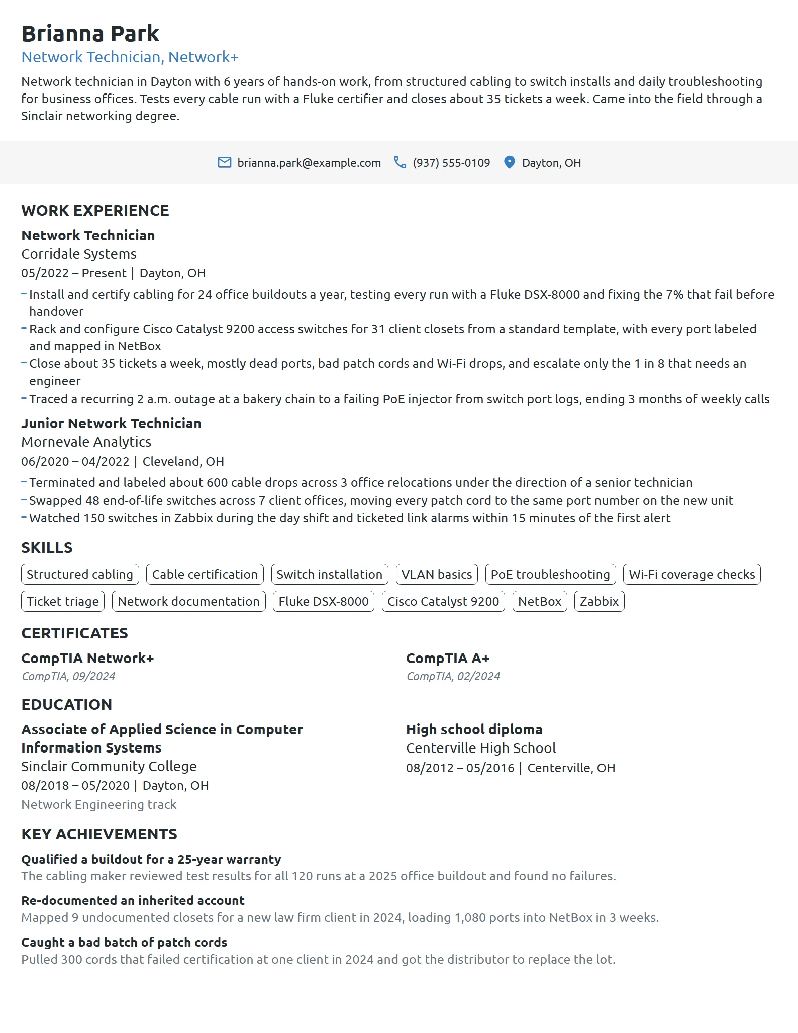 Network Technician resume example
