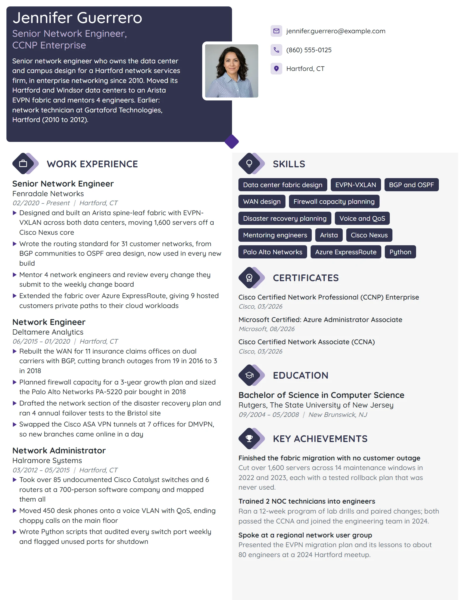 Senior Network Engineer resume example