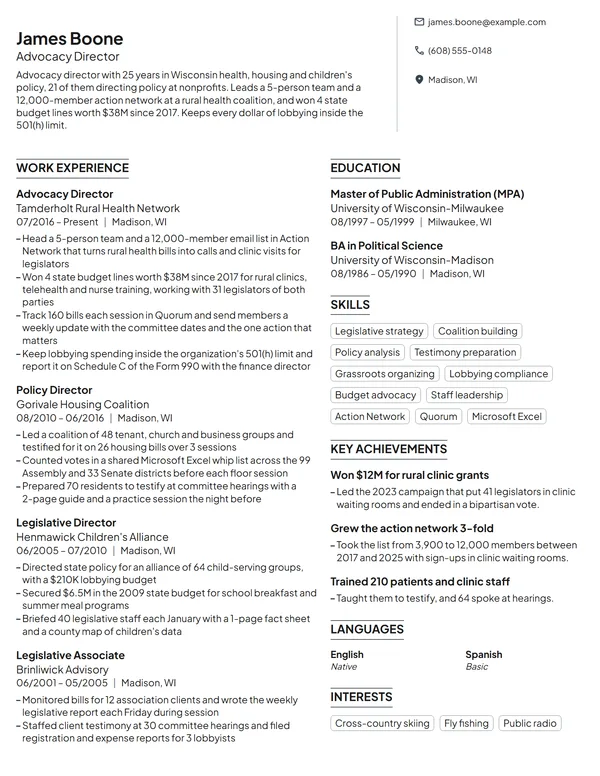 Advocacy Director resume example