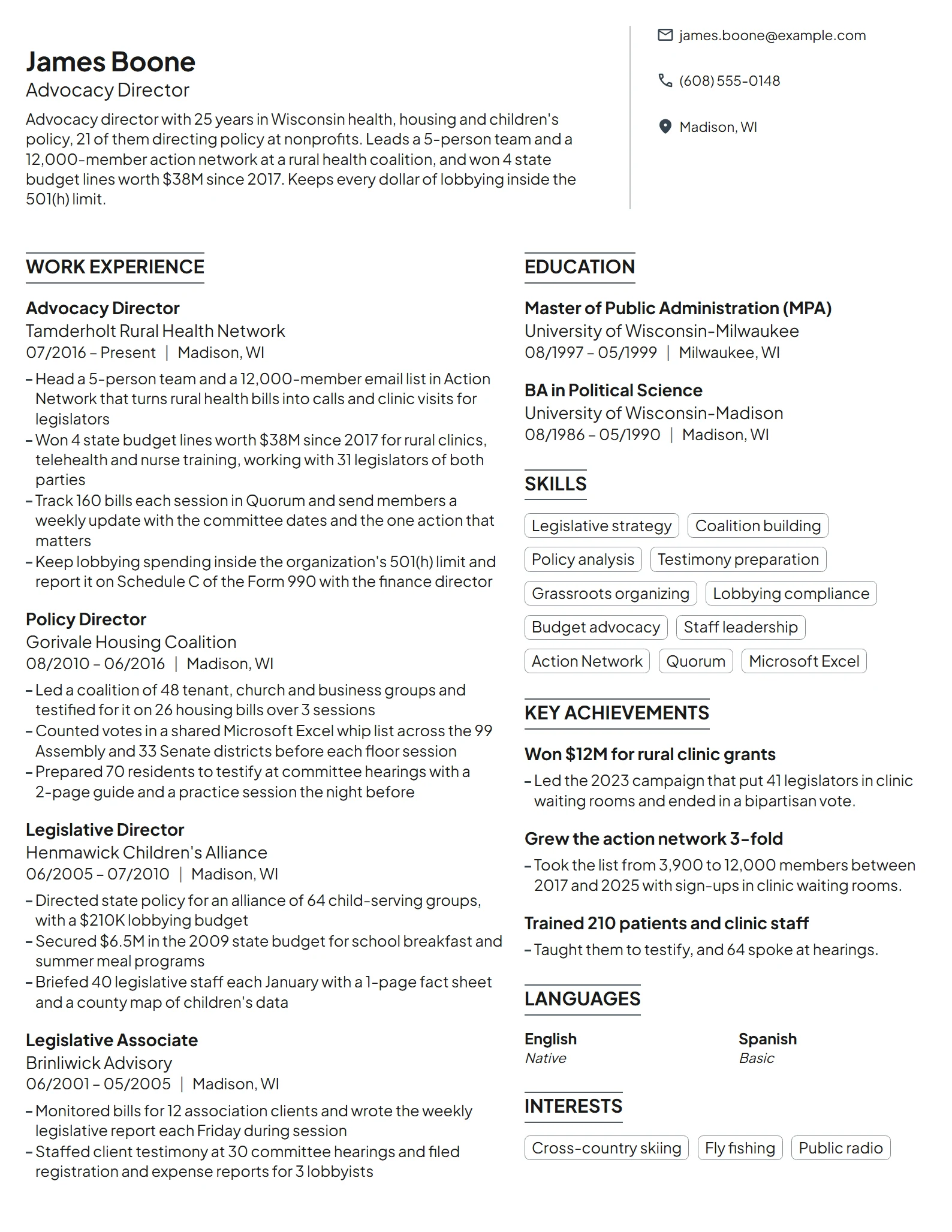 Advocacy Director resume example
